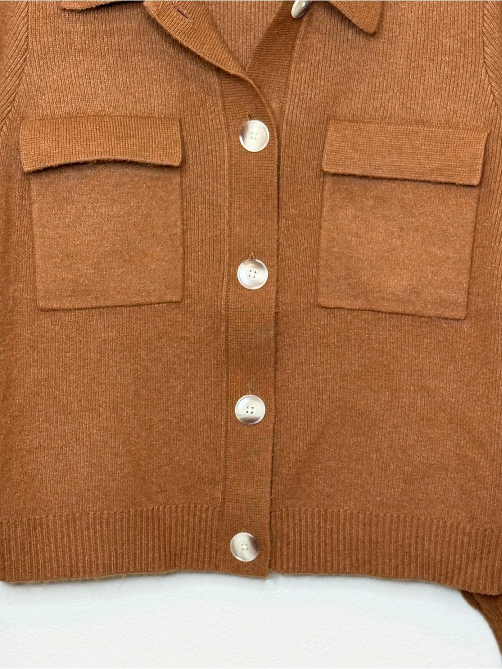 LOFT Chunky Ribbed Knit Collared Rust Button-Front Pocket Cardigan size XL